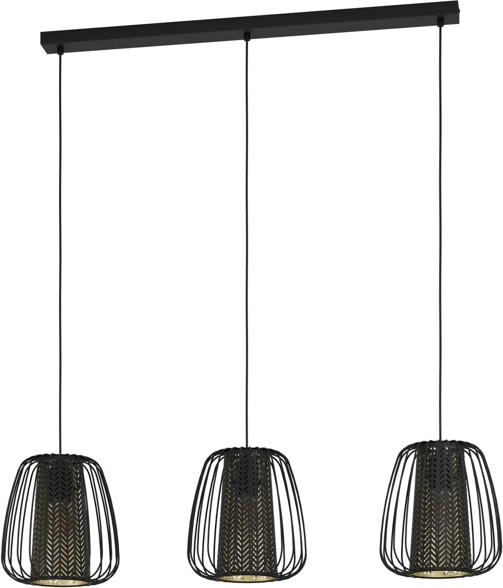 Eglo Curasao Hanglamp E27 - 3 Lichthoorns - 99,5 cm - Zwart/Goud