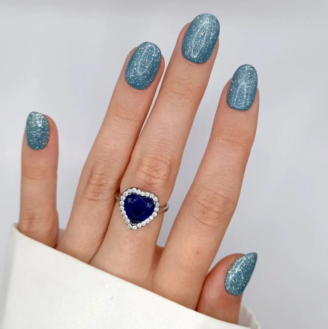 SD Press on Nails B-163 Blauw Glitter Nagelset - 20 Stuks