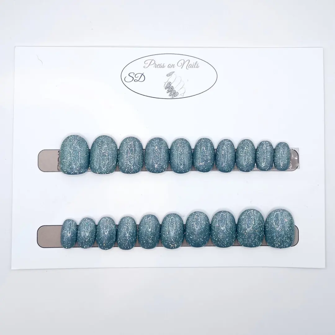 SD Press on Nails B-163 Blauw Glitter Nagelset - 20 Stuks