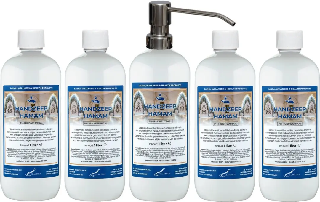 Splashbox Cosmetics Handzeep Hamam 1L - 5 Stuks (met RVS pomp)