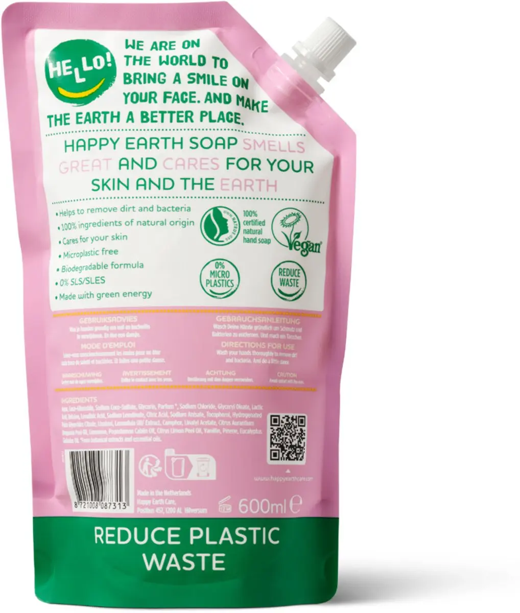 Happy Earth Handzeep Navulling Lavender 600ml