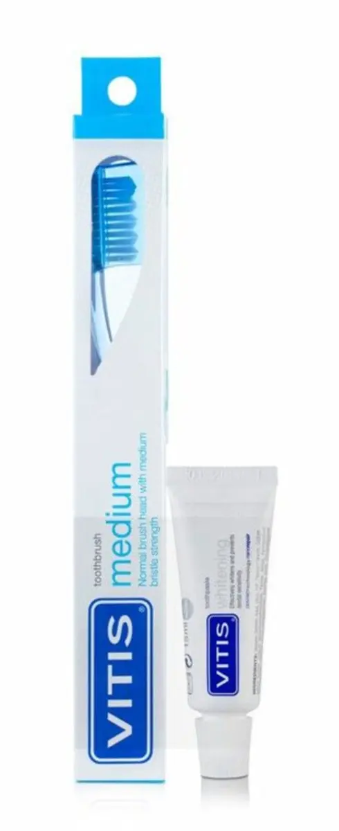 Vitis Tandenborstel + Mini Tandpasta Whitening - 3 Stuks