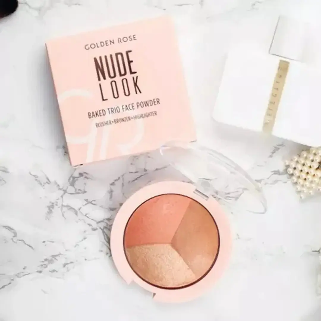 Golden Rose Nude Look Baked Trio Face Powder - 3 Stuks