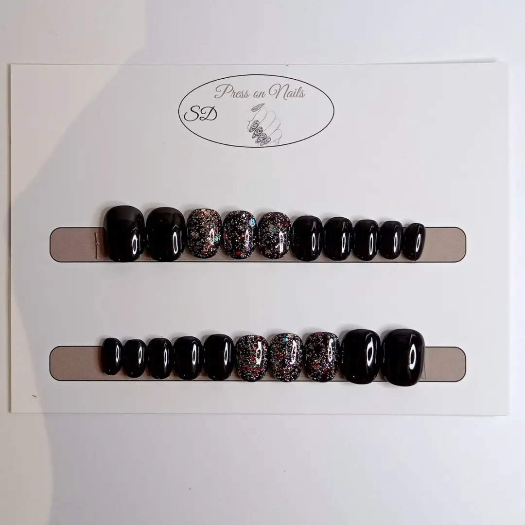 SD Press on Nails B-167 Nagelset - Zwart Glitter - 20 Stuks