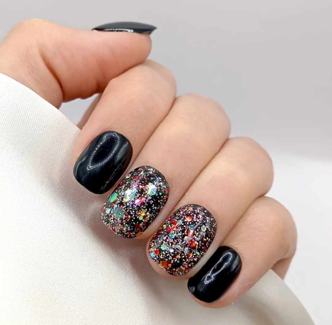 SD Press on Nails B-167 Nagelset - Zwart Glitter - 20 Stuks