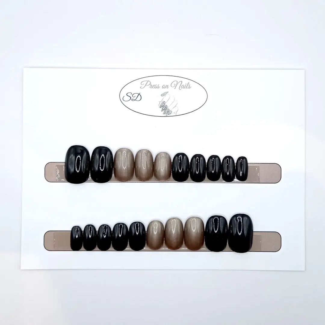 SD Press on Nails B-18 Plaknagels - 20 Stuks - Zwart/Metallic Goud