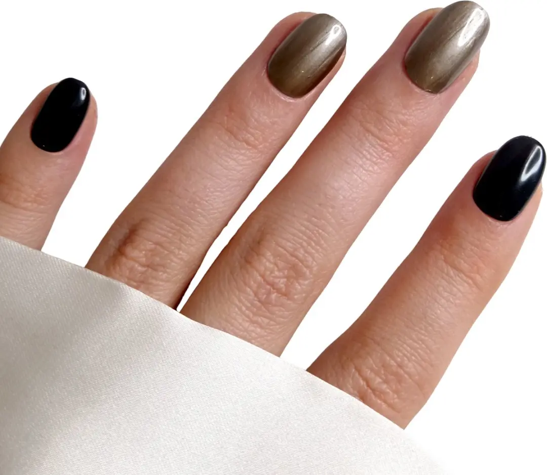 SD Press on Nails B-18 Plaknagels - 20 Stuks - Zwart/Metallic Goud