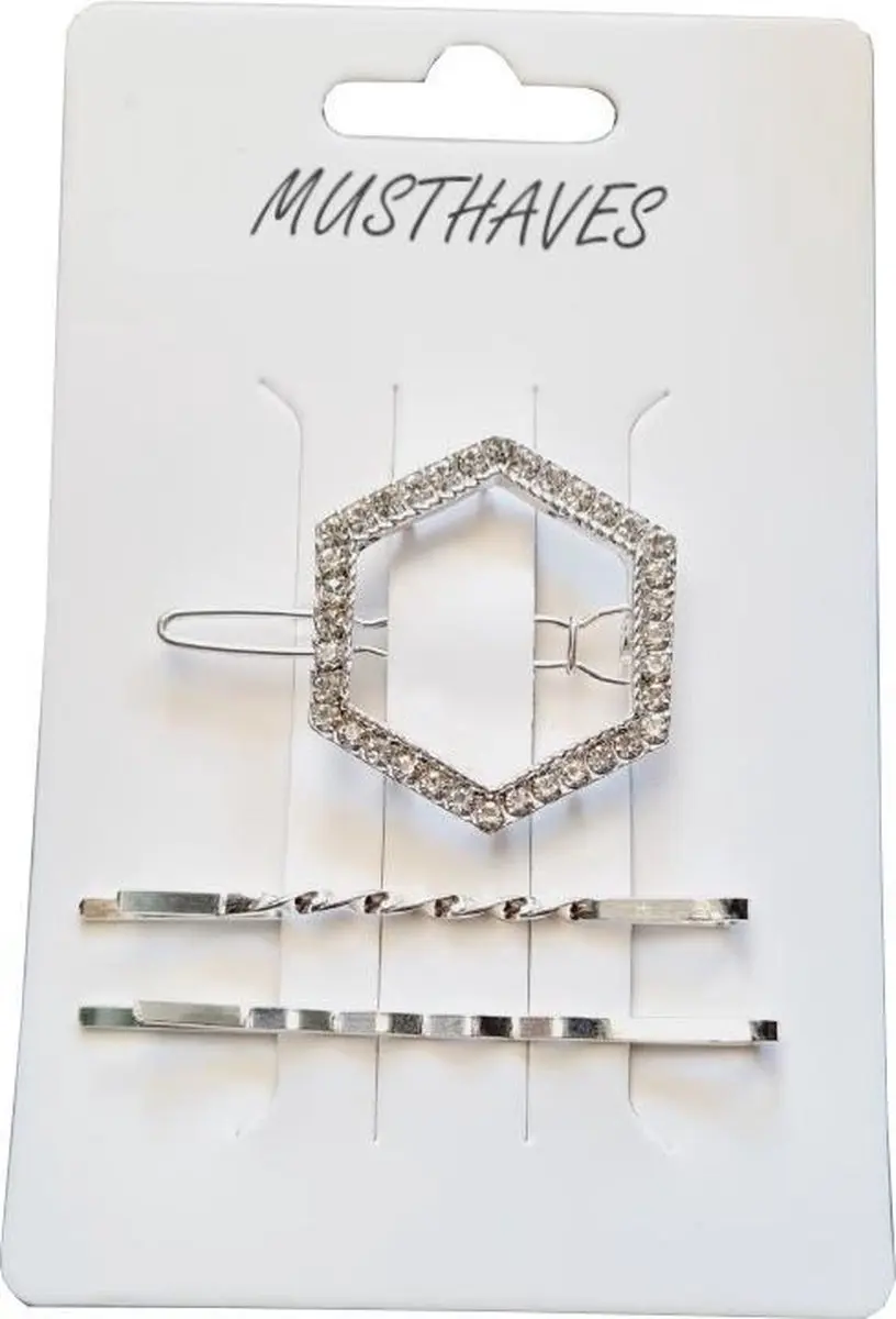 Haarsoires Haarspeld 4cm - Strass Zilver - 3 Stuks