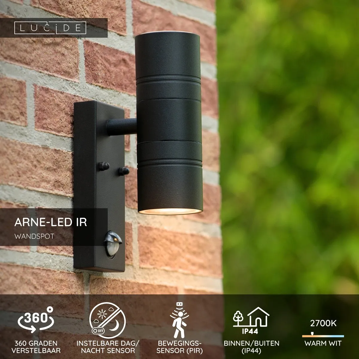 Lucide ARNE-LED Wandspot GU10 2x5W 2700K - Zwart