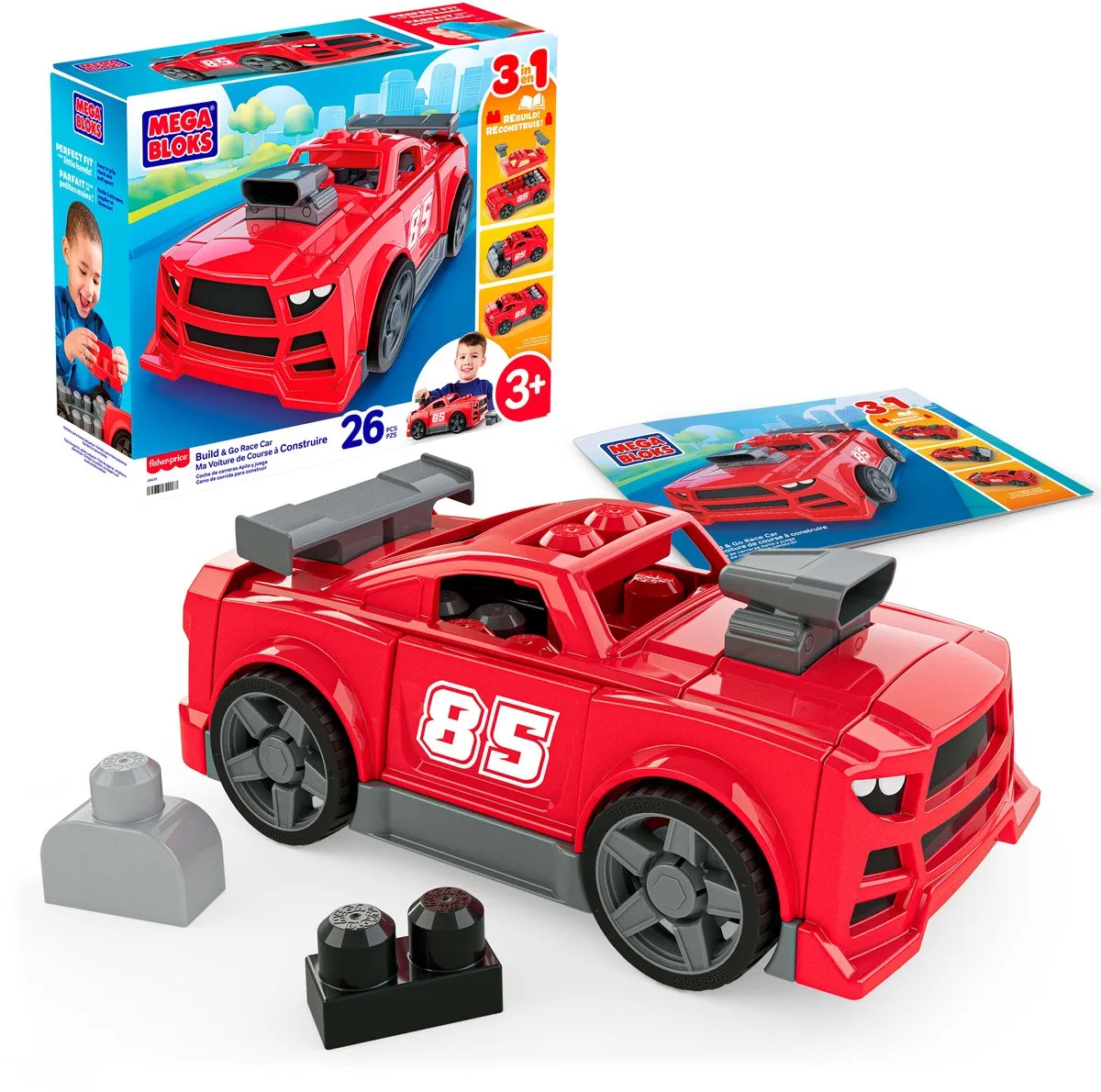 Mega Bloks Bouw- en Rijraceauto - 26 Stuks - Meerkleurig