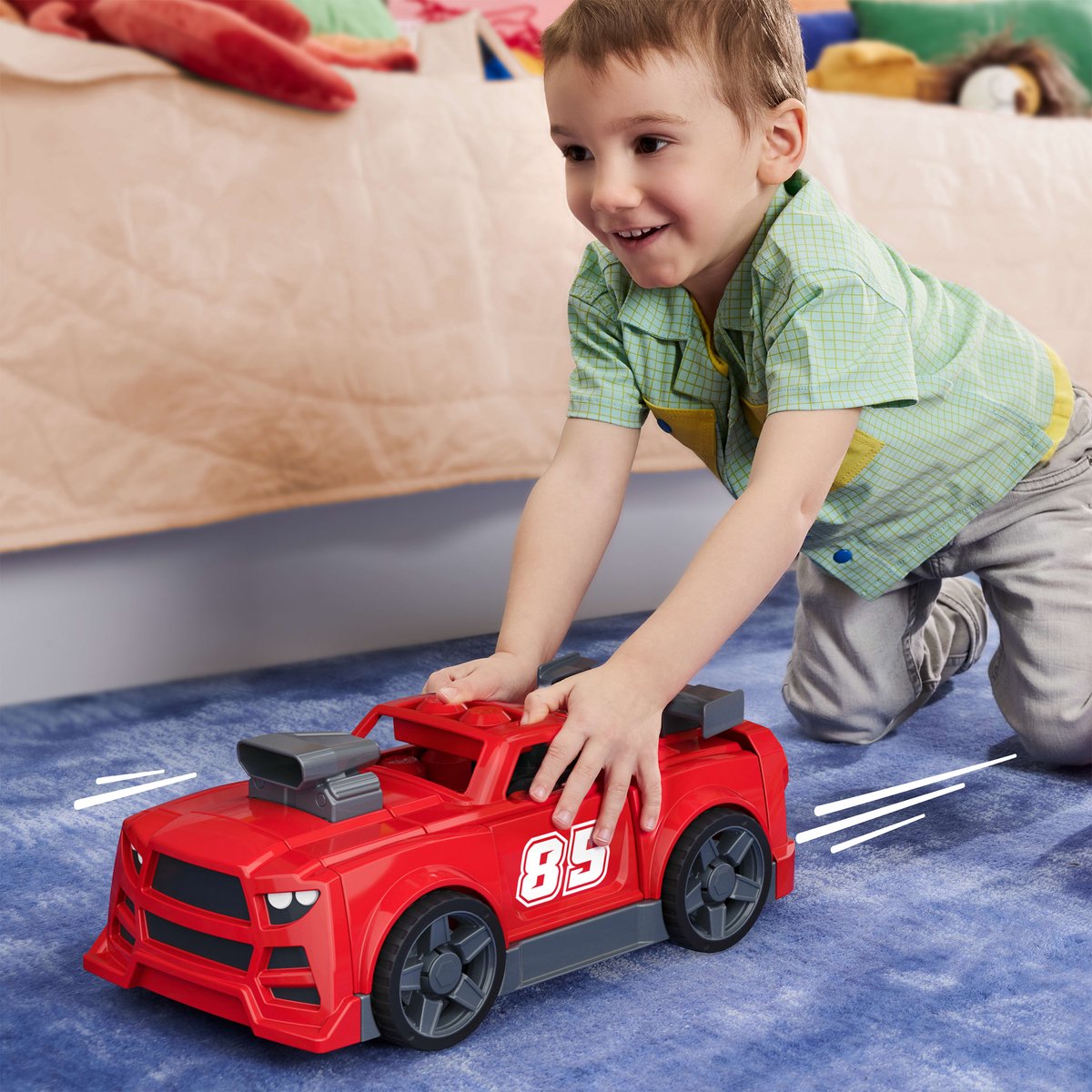 Mega Bloks Bouw en Rij Raceauto lokkenspeelgoed met rollende wieltjes - 26 stukjes