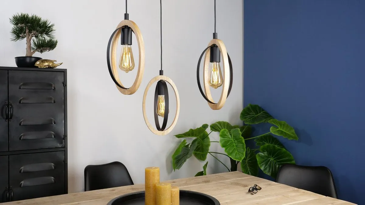 Eglo Basildon Hanglamp E27 - Ø61,5cm - Zwart/Bruin - afbeelding 6 van 6
