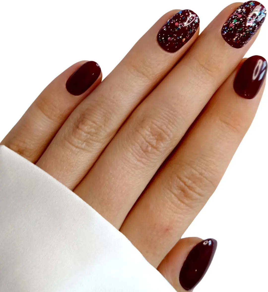 SD Press on Nails B-72 Plaknagels Donkerrood Glitter - 20 Stuks