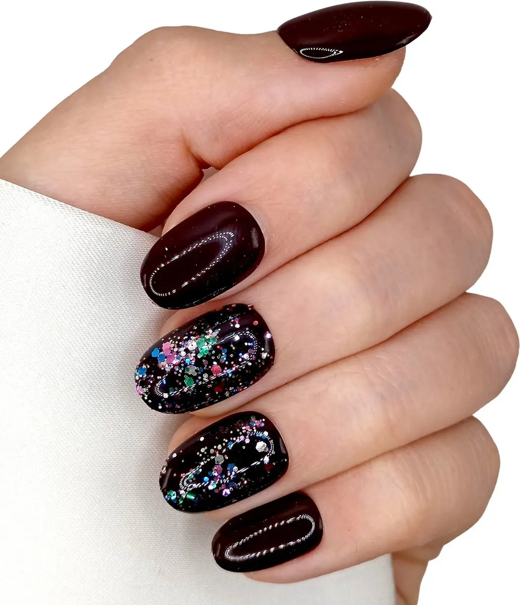 SD Press on Nails B-72 Plaknagels Donkerrood Glitter