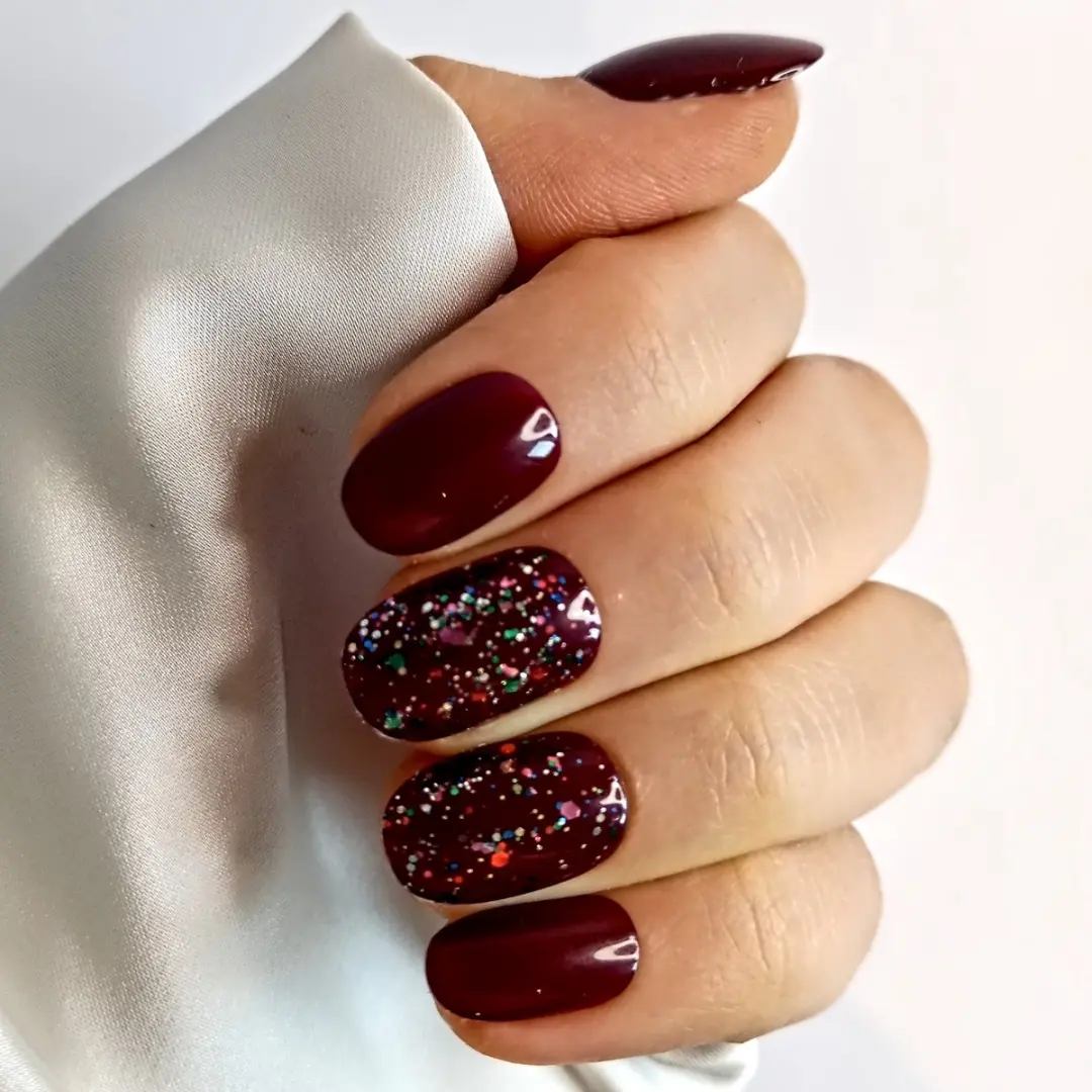 SD Press on Nails B-72 Plaknagels Donkerrood Glitter - 20 Stuks