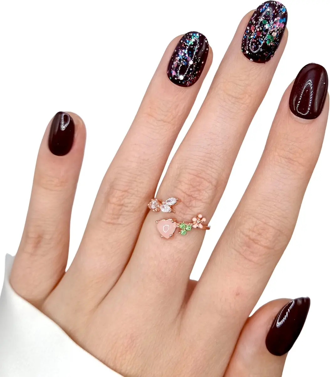 SD Press on Nails B-72 Plaknagels Donkerrood Glitter - 20 Stuks