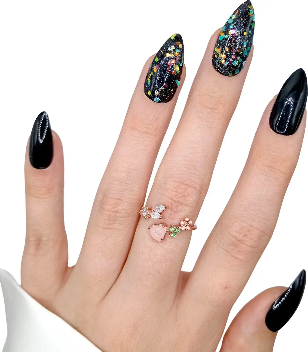 SD Press on Nails B-58 Plaknagels - 20 Stuks - Zwart - Medium Stiletto