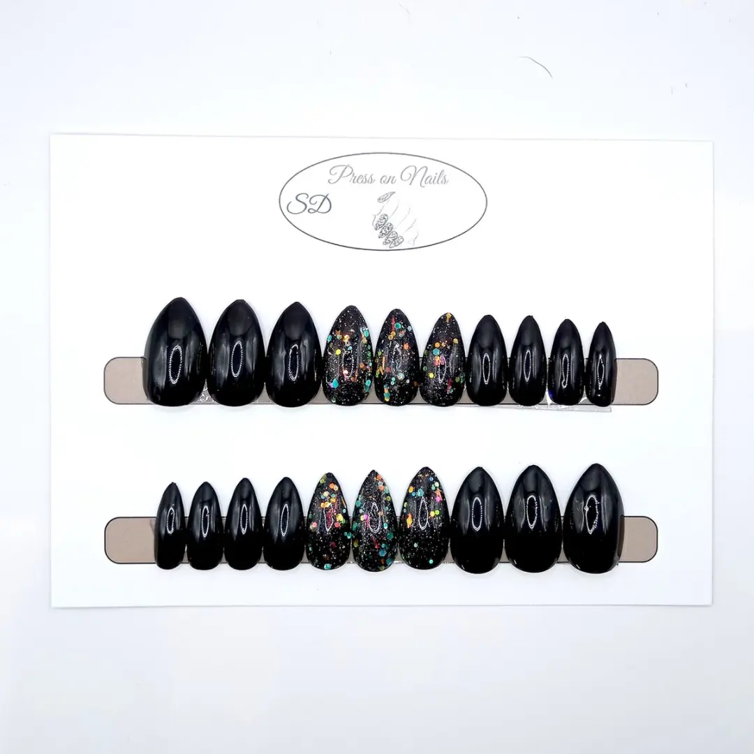 SD Press on Nails B-58 Plaknagels - 20 Stuks - Zwart - Medium Stiletto