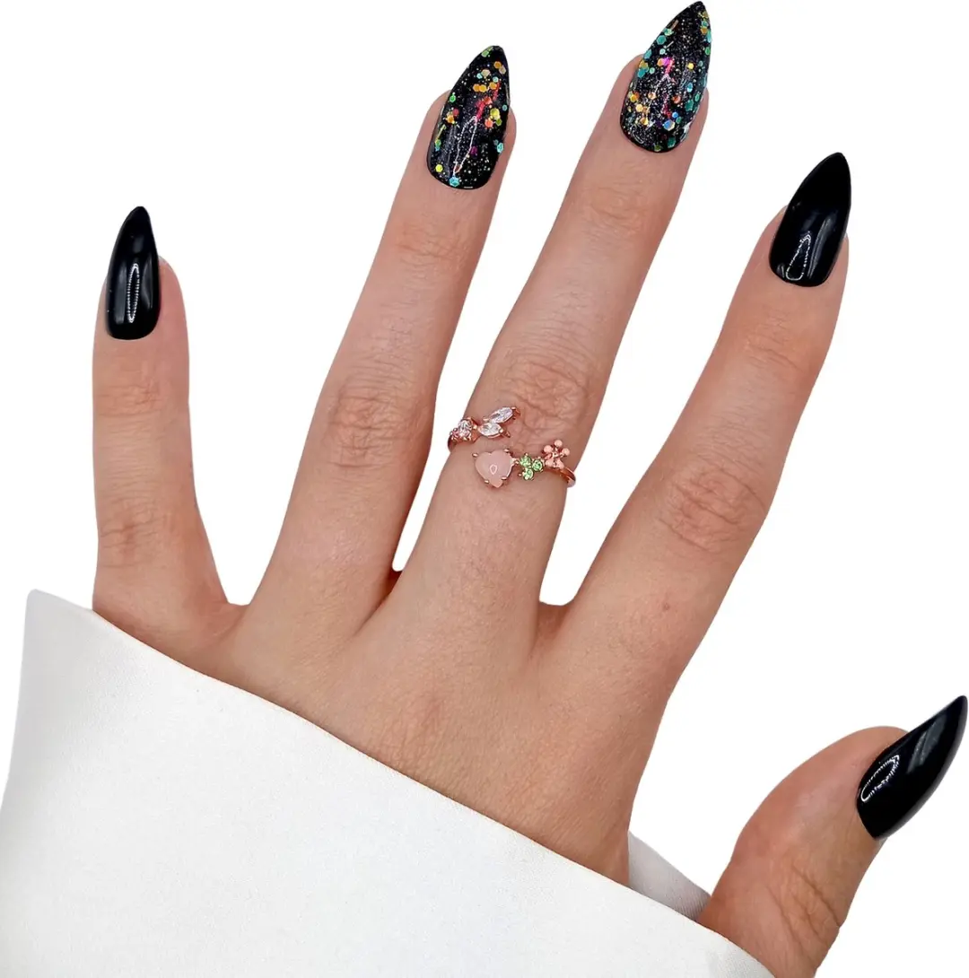 SD Press on Nails B-58 Plaknagels - 20 Stuks - Zwart - Medium Stiletto