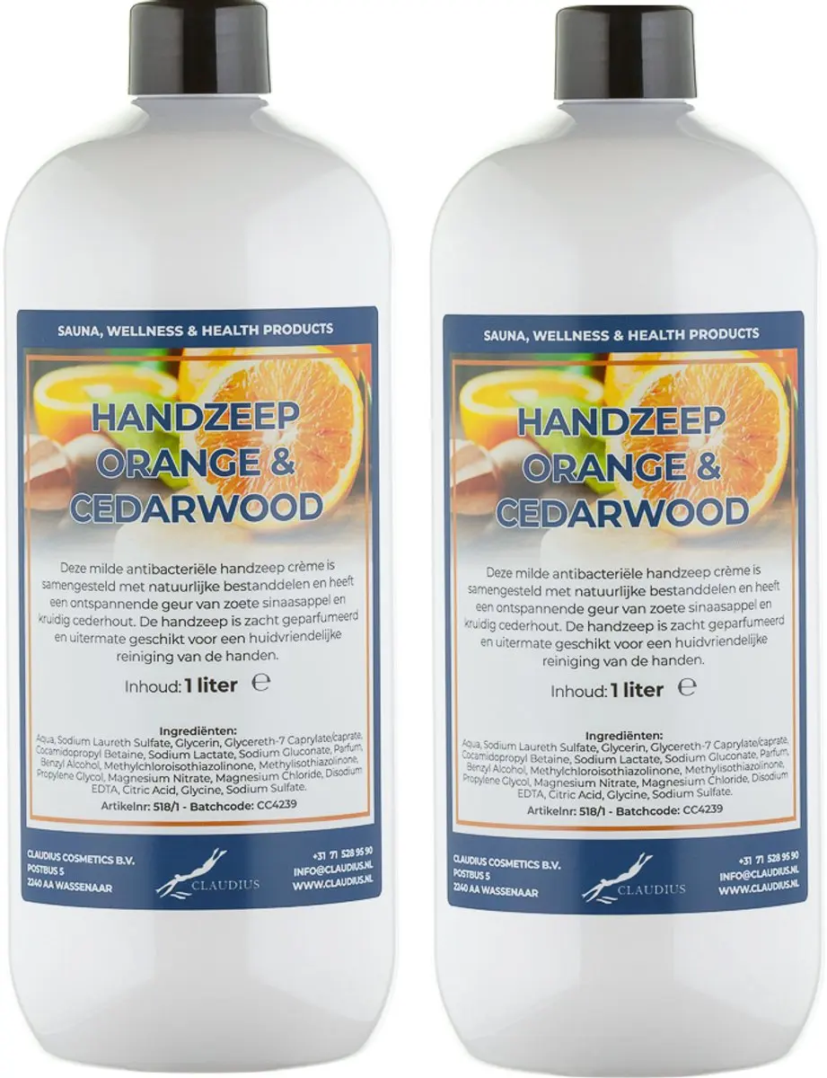 Splashbox Cosmetics Handzeep Sweet Orange & Cedarwood 2 Liter - Set van 2