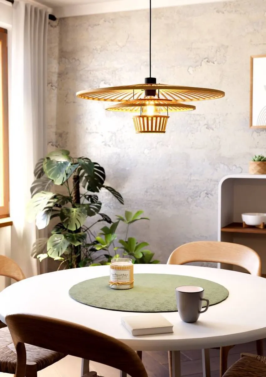 Eglo Lydney Hanglamp E27 - Ø57cm - Zwart/Bruin - afbeelding 6 van 6