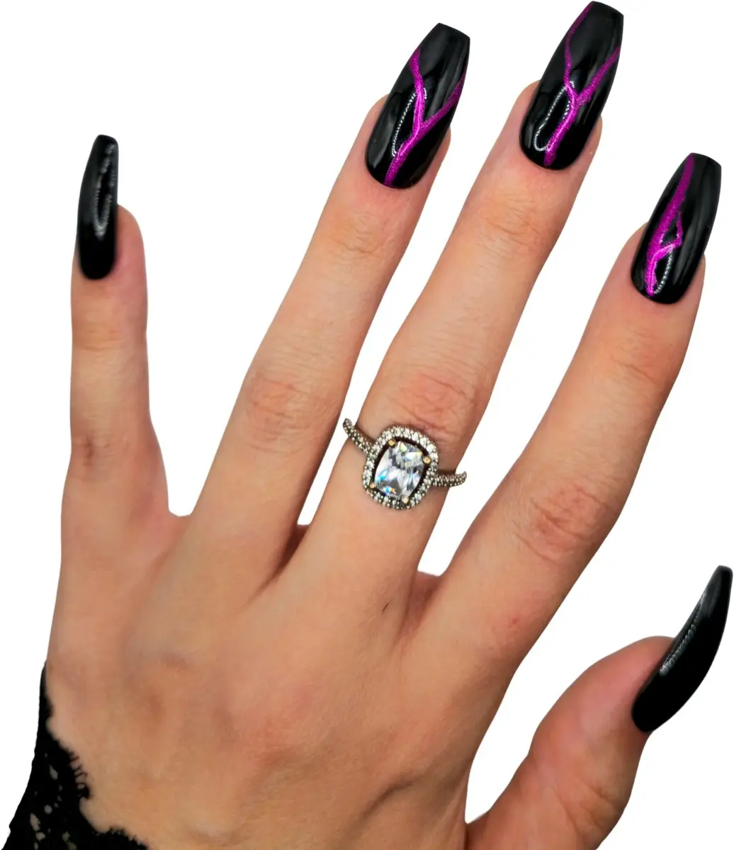 SD Press on Nails B-286 XL Ballerina Coffin Nagels - Zwart Roze Marble - 20 Stuks