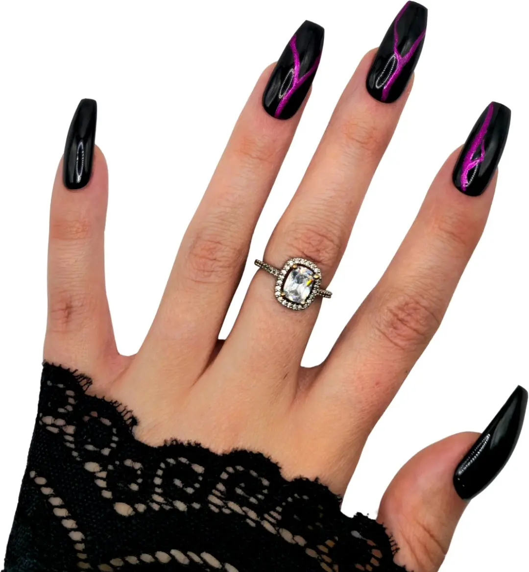 SD Press on Nails B-286 XL Ballerina Coffin Nagels - Zwart Roze Marble - 20 Stuks