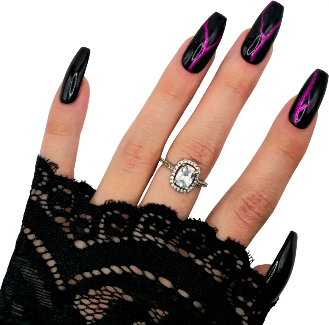 SD Press on Nails B-286 XL Ballerina Coffin Nagels - Zwart Roze Marble - 20 Stuks