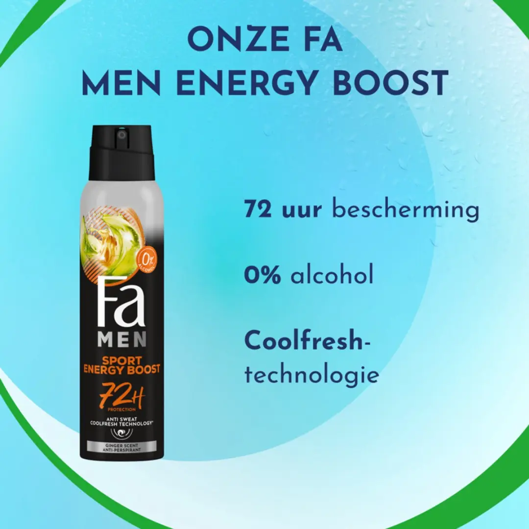 Fa Men Sport Energy Boost Deodorant - 6x 150ml - Gember & Limoen