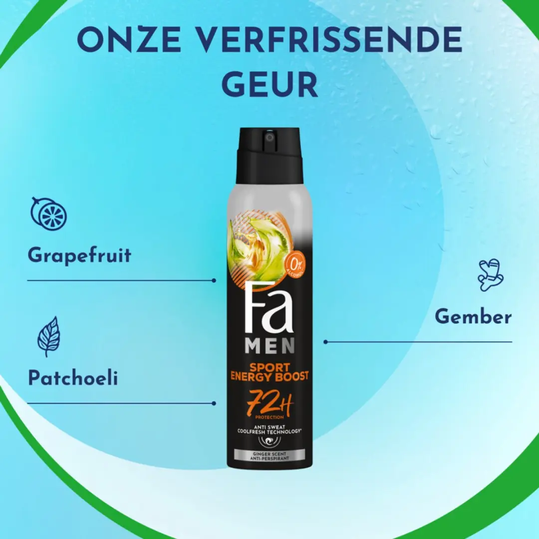 Fa Men Sport Energy Boost Deodorant - 6x 150ml - Gember & Limoen