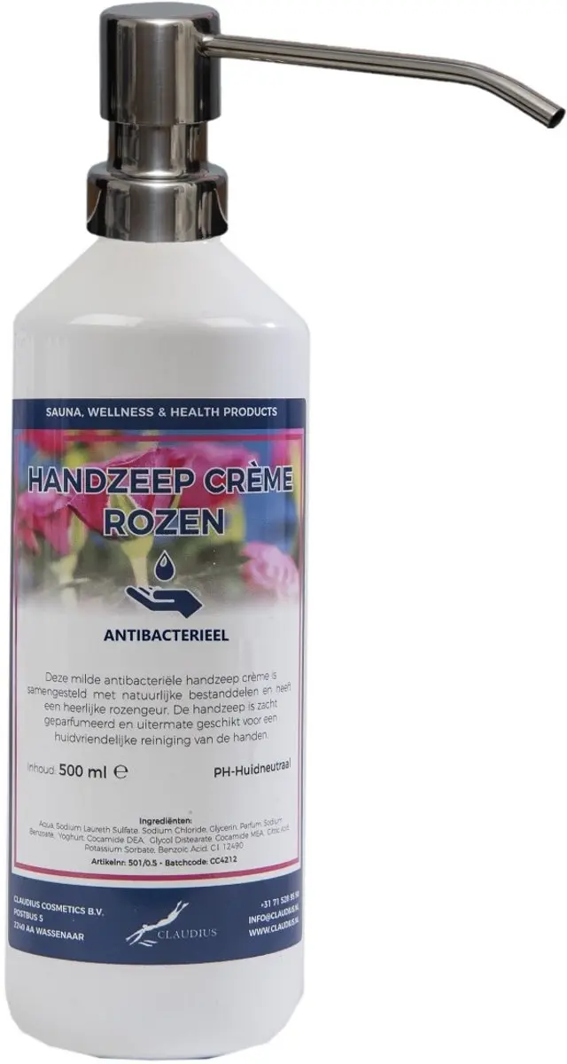 Splashbox Cosmetics Handzeep Crème Rozen 500ml - met RVS pomp