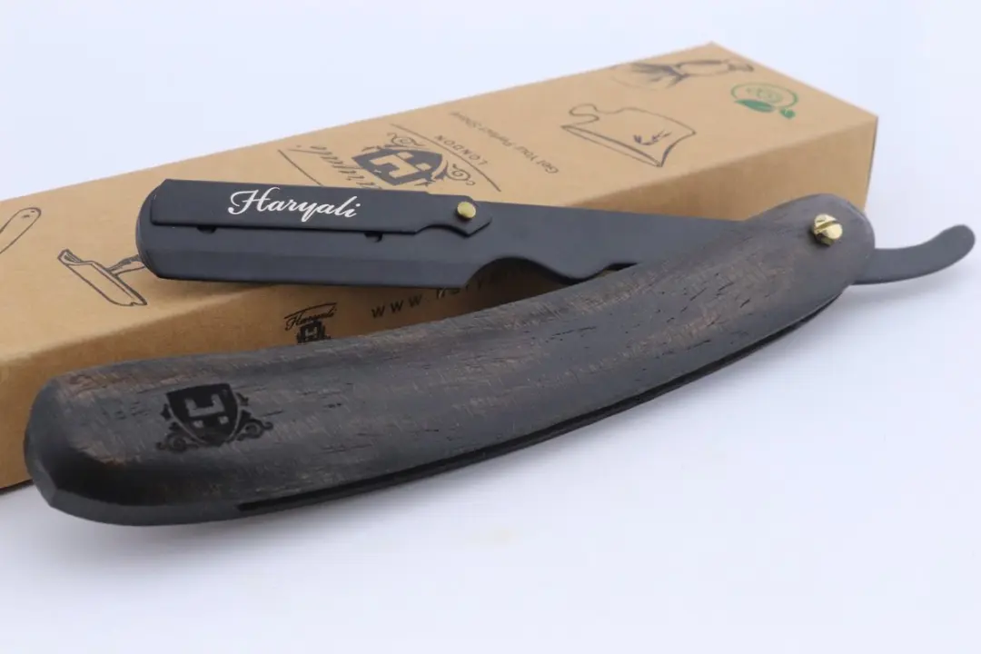 Haryali London Shavette Razor Black Wood - Klassiek vouwscheermes - afbeelding 6 van 6
