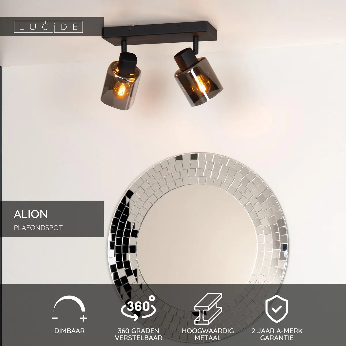 Lucide Alion Plafondspot 2xE14 - Zwart