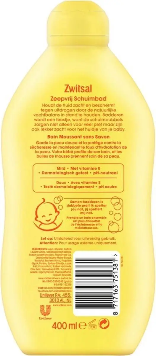 Zwitsal Schuimbad Zeepvrij 400ml - 24 Stuks
