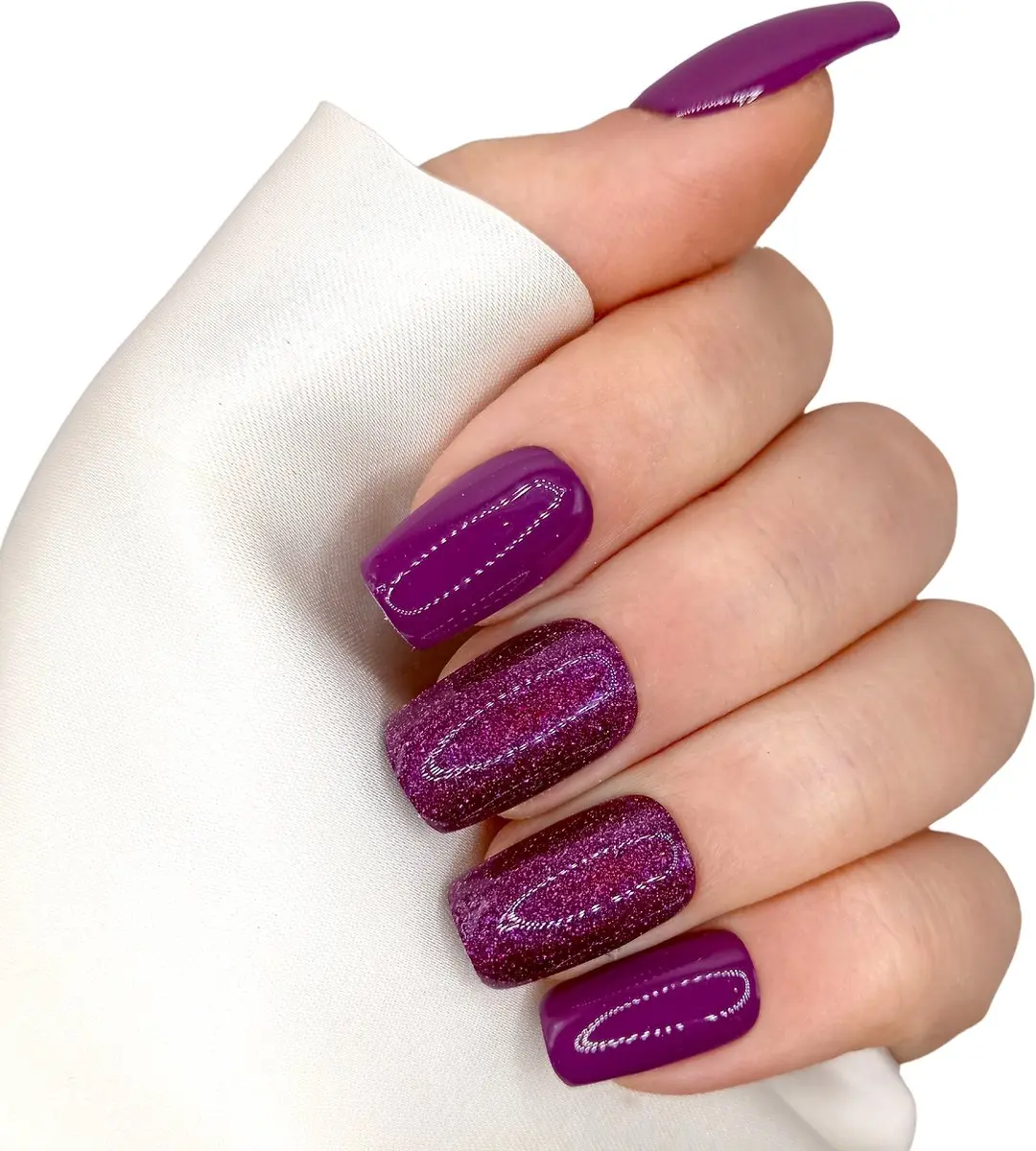 SD Press on Nails B43 Paarse Glitter Holographic Nepnagels