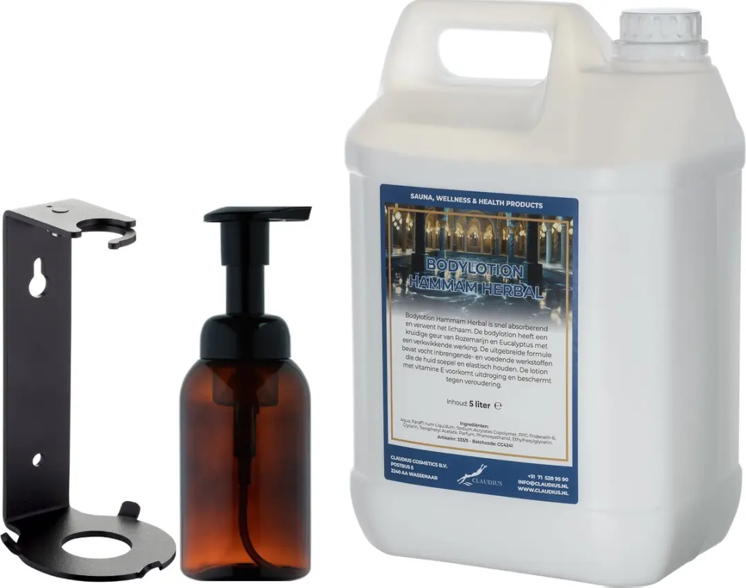 Splashbox Cosmetics Zeepdispenser 300ml + Hammam Herbal Bodylotion 5.3L
