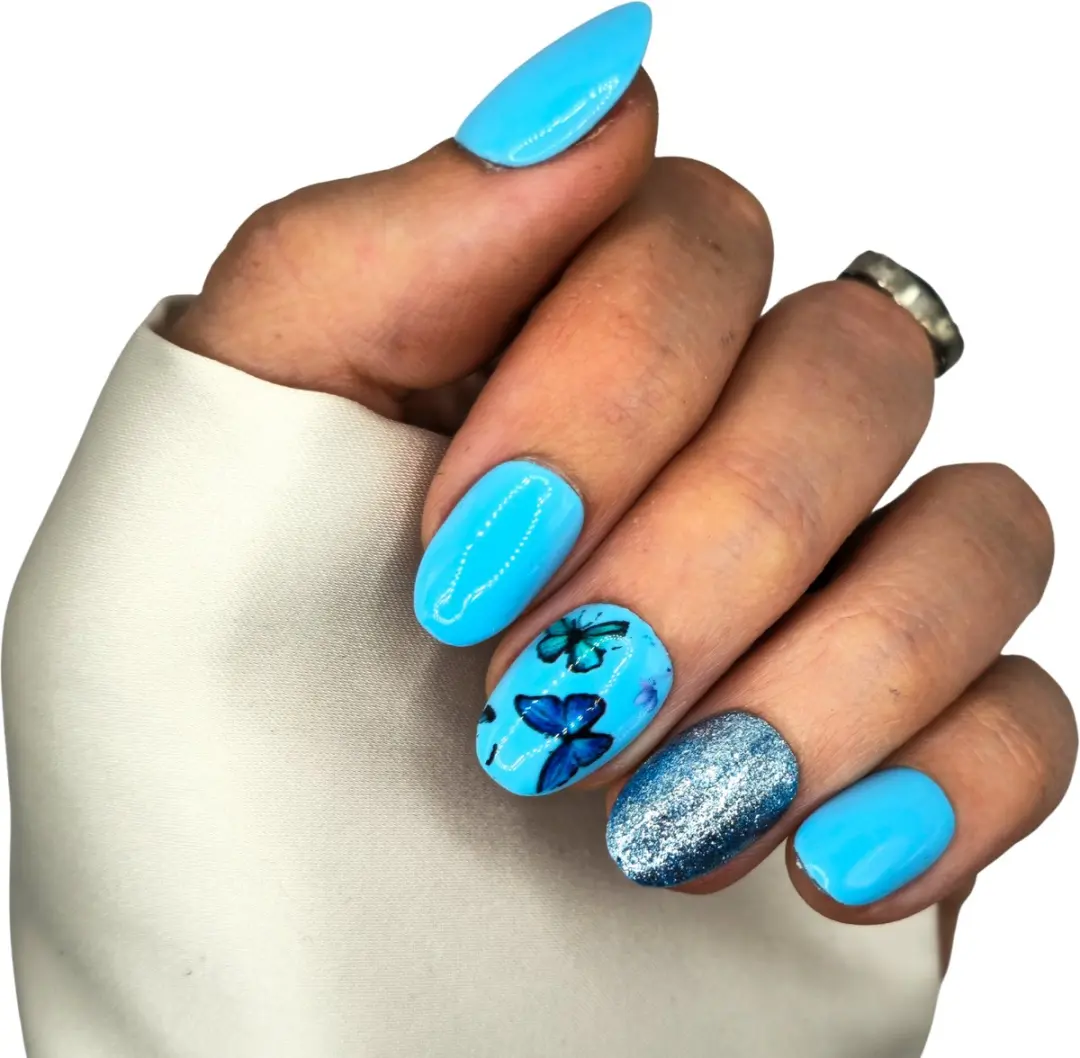 SD Press on Nails B-281 Blauwe Glitter Vlinder XS - 20 Stuks