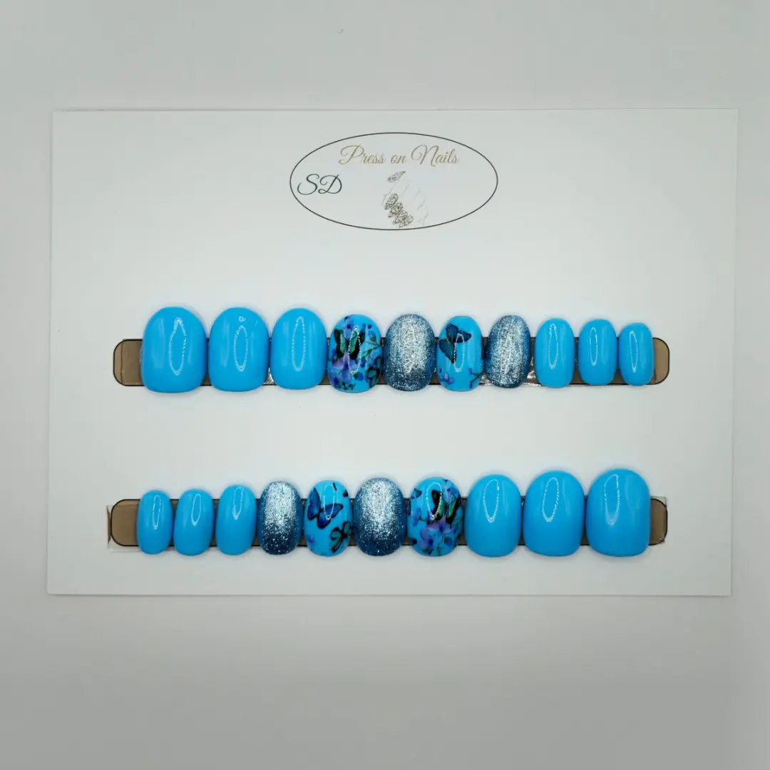 SD Press on Nails B-281 Blauwe Glitter Vlinder XS - 20 Stuks