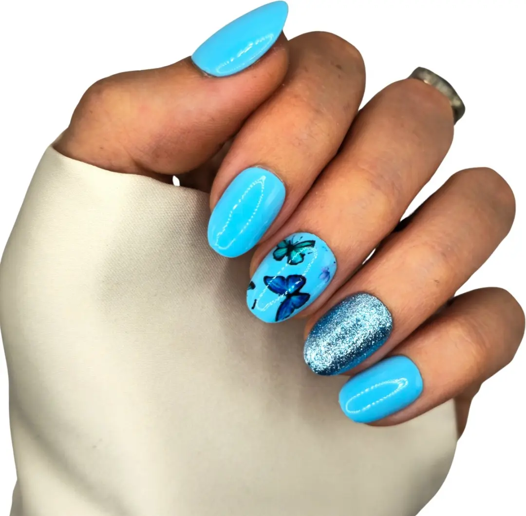 SD Press on Nails B-281 Blauwe Glitter Vlinder XS