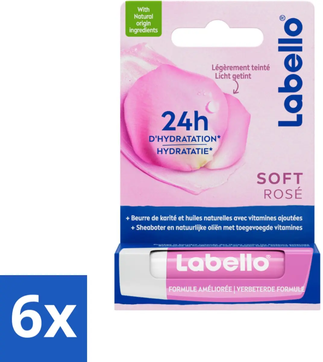 Labello Soft Rosé Lippenbalsem 29g - 6 Stuks