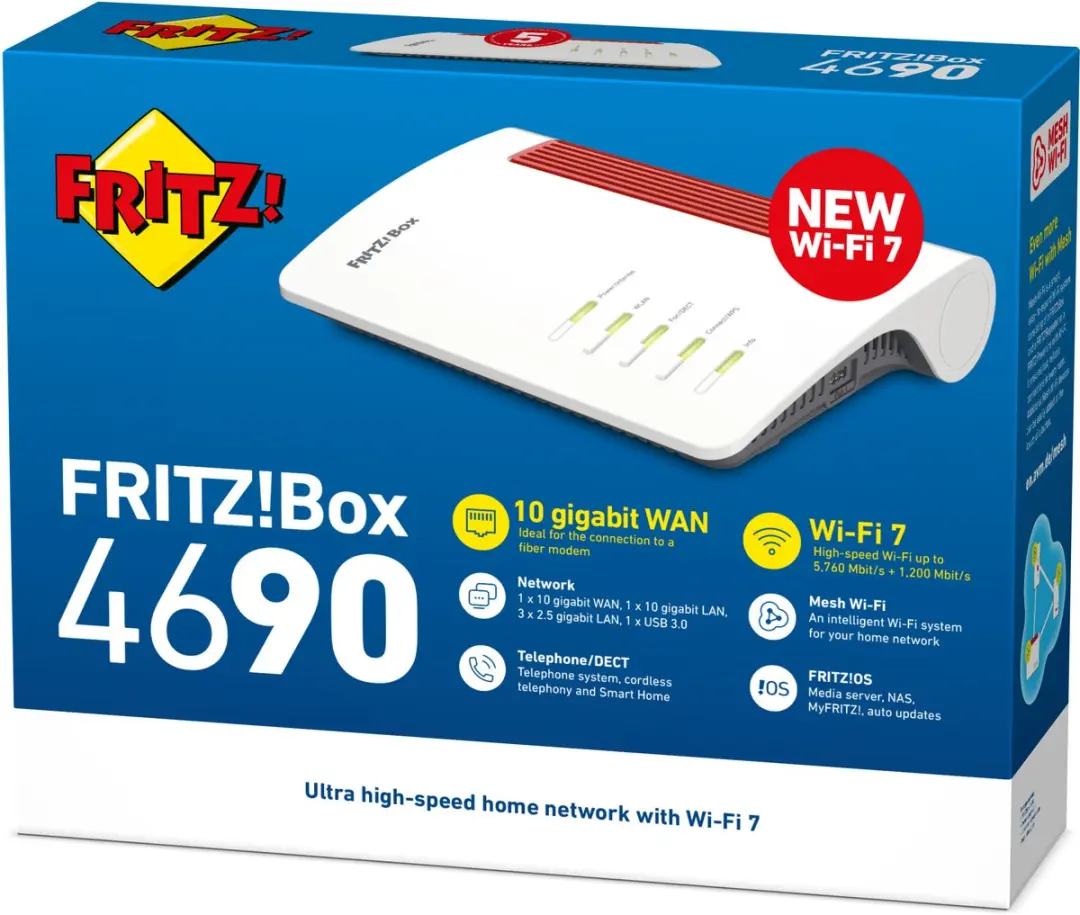 FRITZ!Box 4690 Router - WiFi 7 - 10Gbps - 3x2.5Gbps LAN