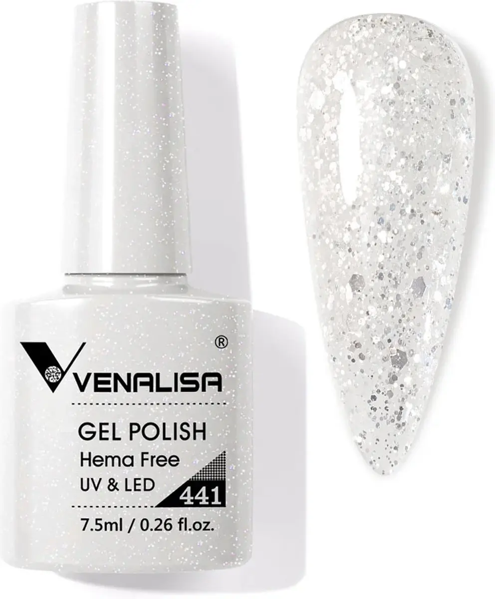 Venalisa UV Gellak Wit Glitter 7.5ml