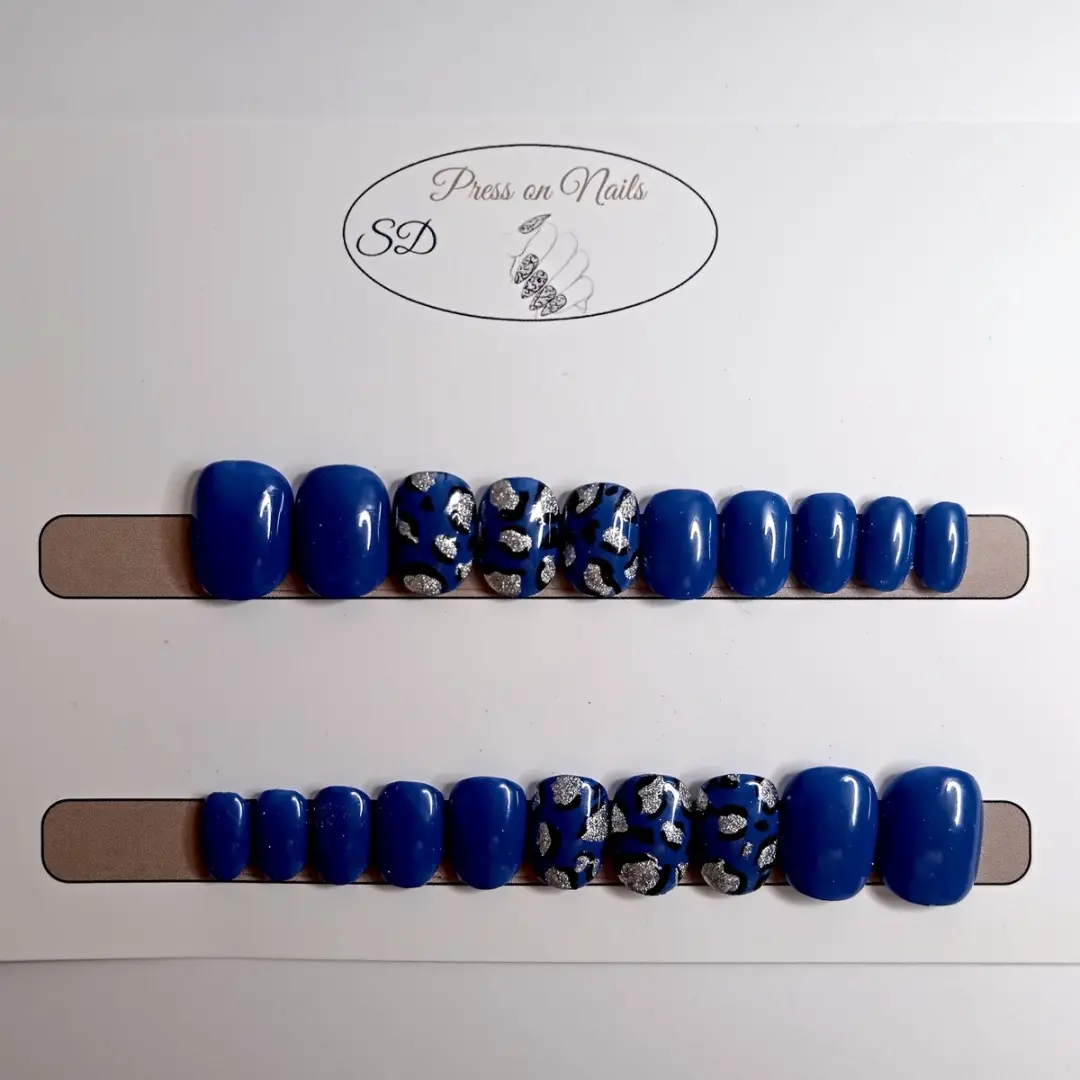 SD Press on Nails B-Series B14 Blauw Panter Print Nagelset - 20 Stuks