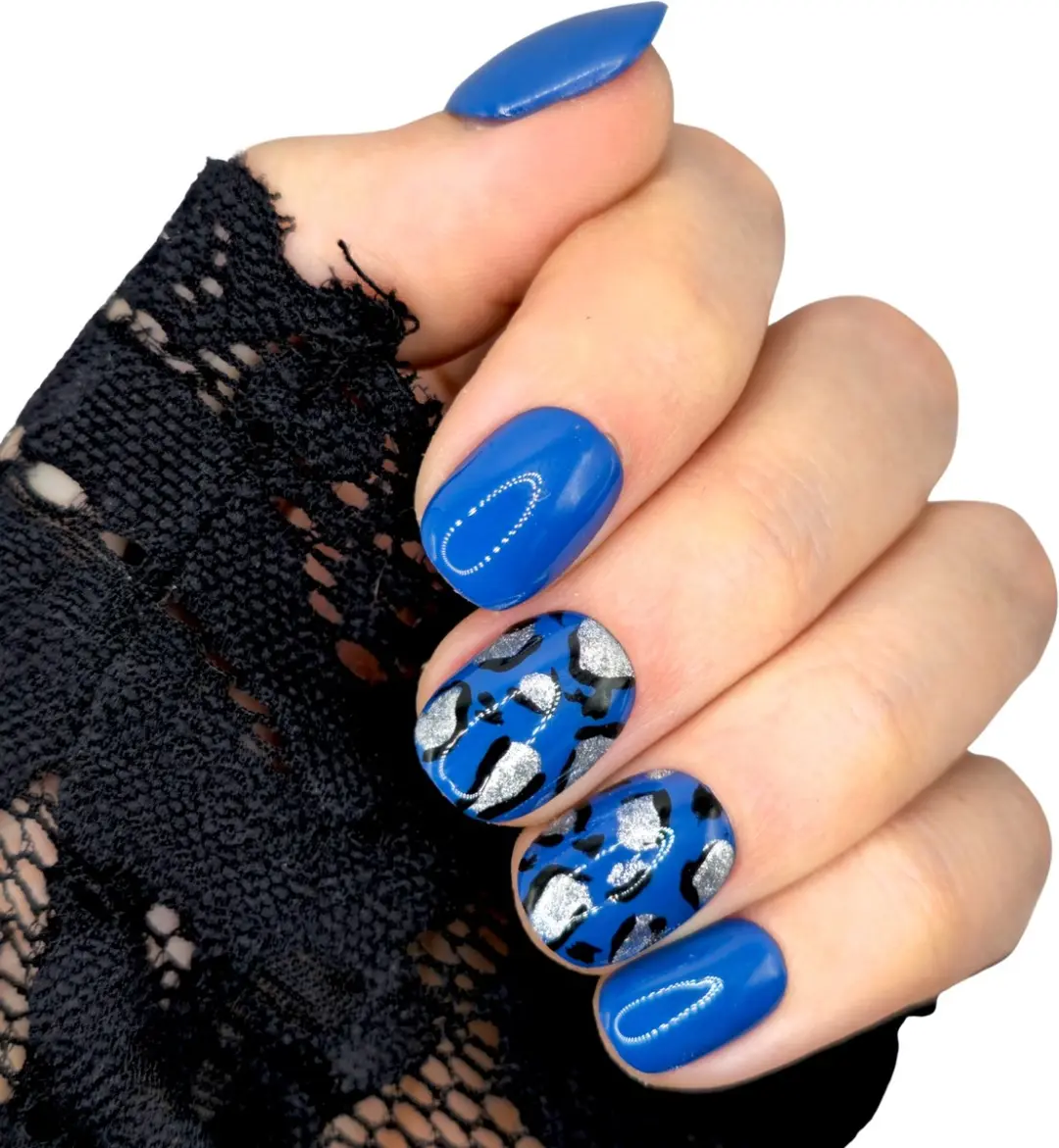 SD Press on Nails B-Series B14 Blauw Panter Print Nagelset