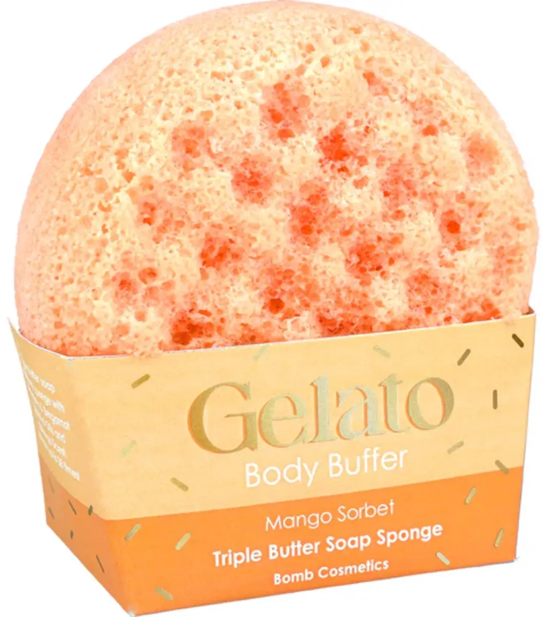 Bomb Cosmetics Mango Sorbet Gelato Body Buffer Douche spons