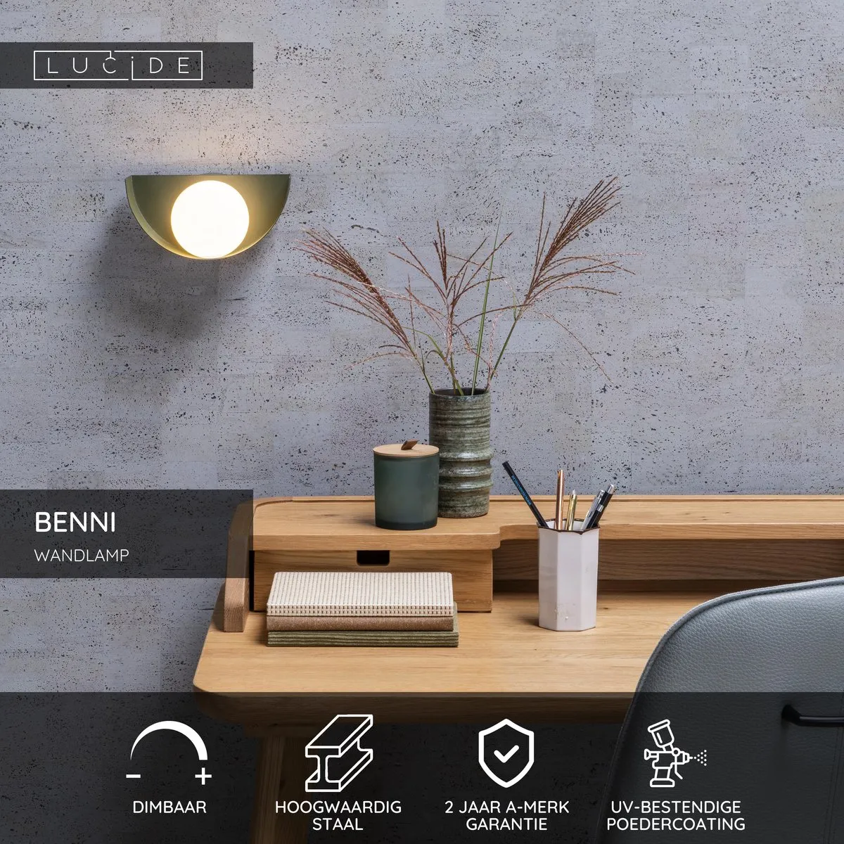 Lucide Benni Wandlamp G9 - Groen