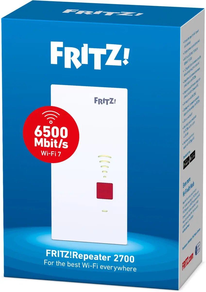 FRITZ! Mesh WiFi Repeater 2700 - Wi-Fi 7 - 6500 Mbit/s - Wit