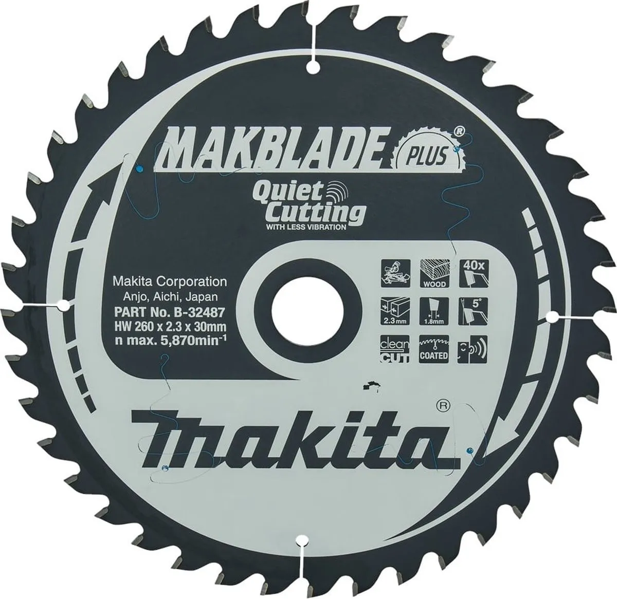Makita B-32487 Afkortzaagblad Hout 260mm 40T