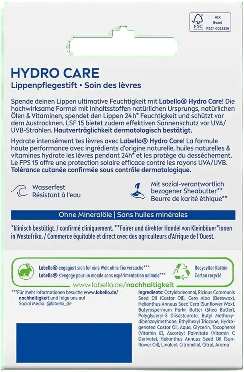 Labello Hydro Care Lippenbalsem SPF 15 - 3 Stuks - afbeelding 6 van 6