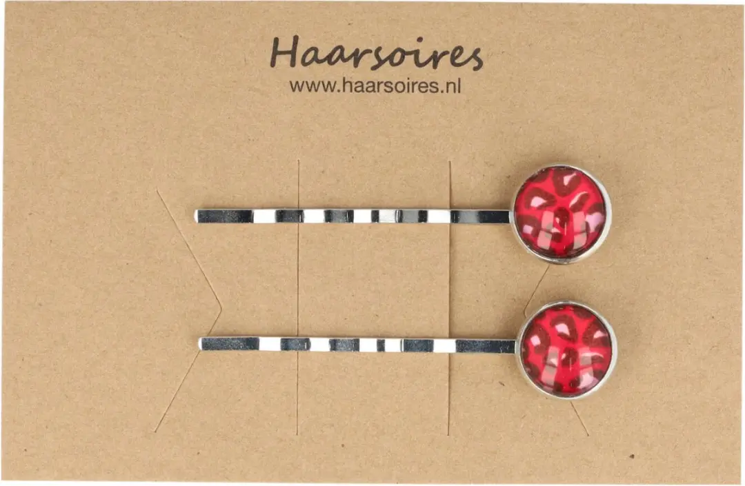 Haarsoires Schuifspeldjes Panterprint 6cm - Rood - 2 Stuks